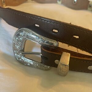 Stylish Brown Leather Belt with Silver Buckle